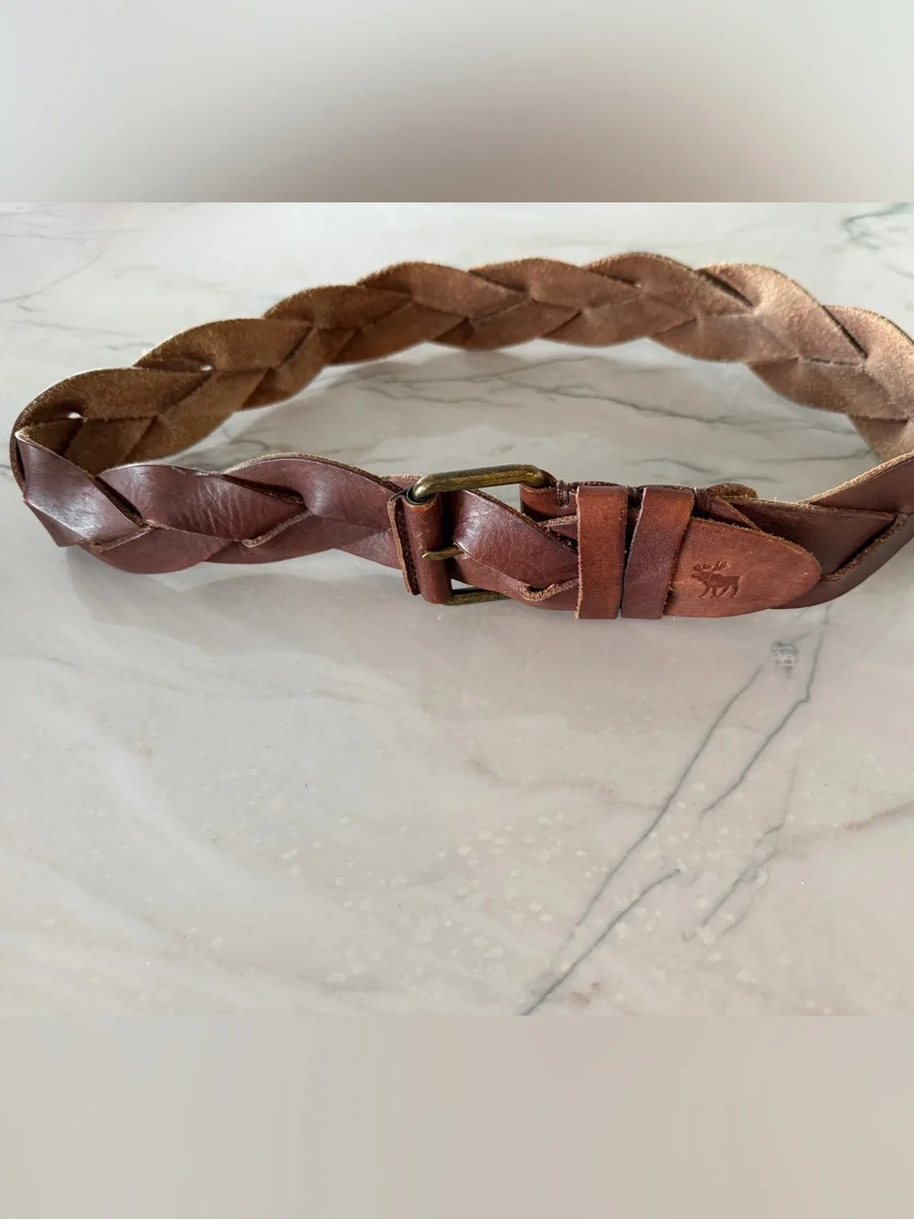 Women’s ABERCROMBIE & FITCH Braided Y2K Leather Belt-Brown-XS/S